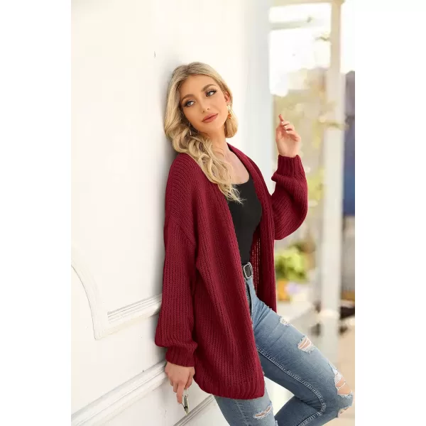imagePRETTYGARDEN Womens Long Sleeve Open Front Knit Cardigans Sweaters Soft Loose Draped Coat OuterwearWine Red