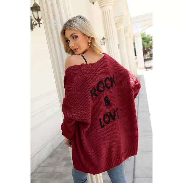 imagePRETTYGARDEN Womens Long Sleeve Open Front Knit Cardigans Sweaters Soft Loose Draped Coat OuterwearWine Red