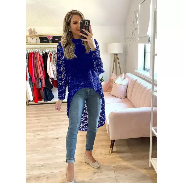 imagePRETTYGARDEN Womens Long Sleeve Round Neck High Low Asymmetrical Irregular Hem Casual Tops Blouse Shirt DressBlue