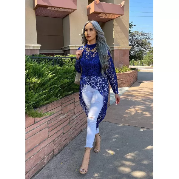 imagePRETTYGARDEN Womens Long Sleeve Round Neck High Low Asymmetrical Irregular Hem Casual Tops Blouse Shirt DressBlue