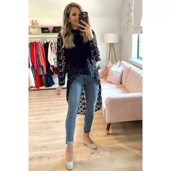 imagePRETTYGARDEN Womens Long Sleeve Round Neck High Low Asymmetrical Irregular Hem Casual Tops Blouse Shirt DressNavy