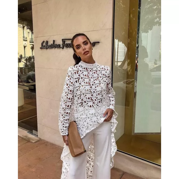 imagePRETTYGARDEN Womens Long Sleeve Round Neck High Low Asymmetrical Irregular Hem Casual Tops Blouse Shirt DressWhite