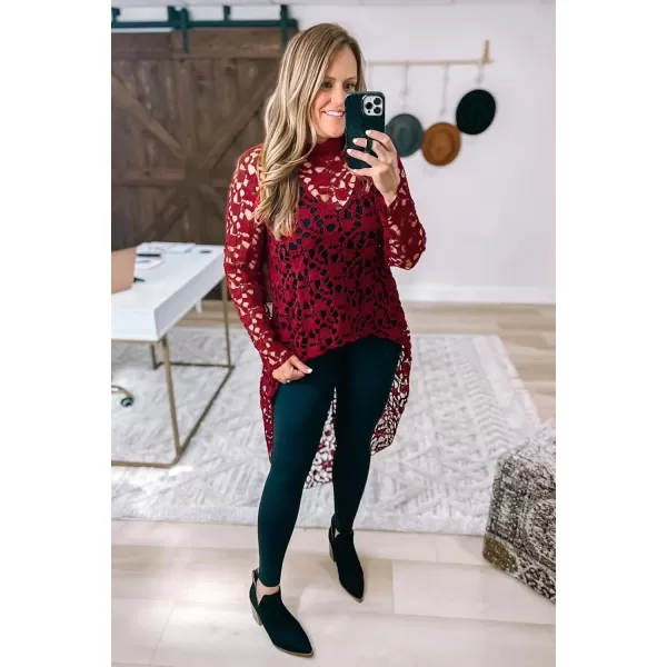 imagePRETTYGARDEN Womens Long Sleeve Round Neck High Low Asymmetrical Irregular Hem Casual Tops Blouse Shirt DressWine Red