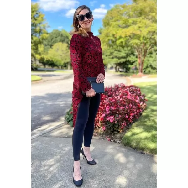 imagePRETTYGARDEN Womens Long Sleeve Round Neck High Low Asymmetrical Irregular Hem Casual Tops Blouse Shirt DressWine Red