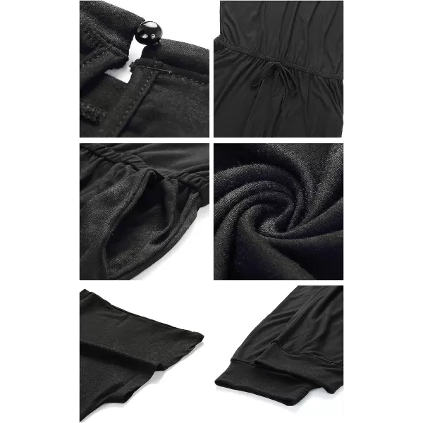 imagePRETTYGARDEN Womens Loose Solid Off Shoulder Elastic Waist Stretchy Long Romper JumpsuitBlack