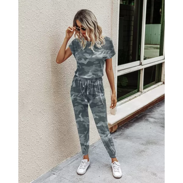 imagePRETTYGARDEN Womens Loose Solid Off Shoulder Elastic Waist Stretchy Long Romper JumpsuitGreen Camo