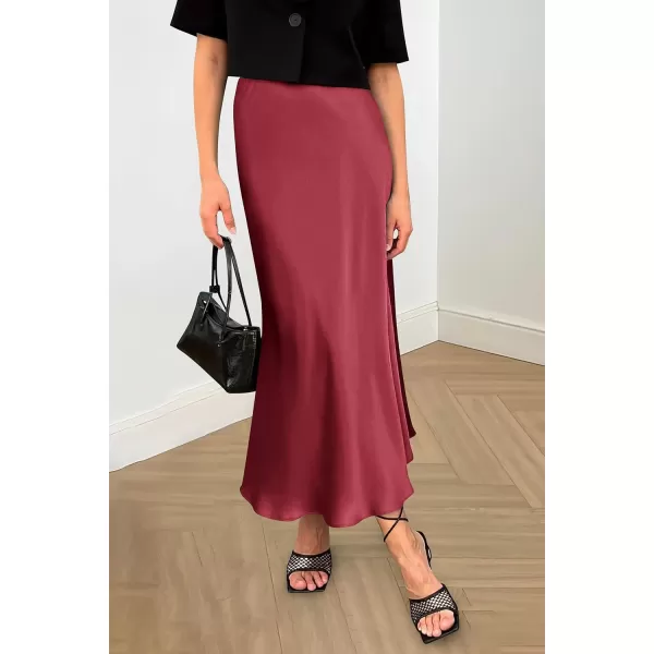 imagePRETTYGARDEN Womens Midi Satin Skirt Dressy Casual High Waisted A Line Flowy Ruffle Elegant Party SkirtsBean Paste Pink