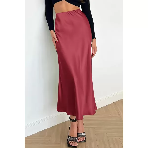 imagePRETTYGARDEN Womens Midi Satin Skirt Dressy Casual High Waisted A Line Flowy Ruffle Elegant Party SkirtsBean Paste Pink