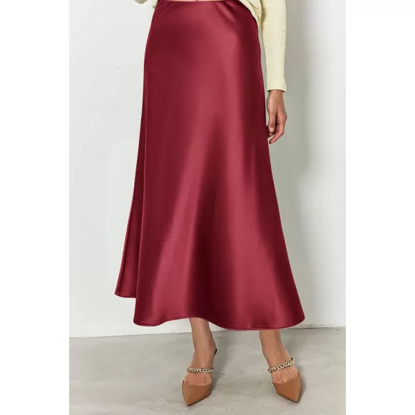 imagePRETTYGARDEN Womens Midi Satin Skirt Dressy Casual High Waisted A Line Flowy Ruffle Elegant Party SkirtsBean Paste Pink