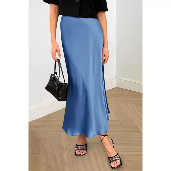 imagePRETTYGARDEN Womens Midi Satin Skirt Dressy Casual High Waisted A Line Flowy Ruffle Elegant Party SkirtsBlue