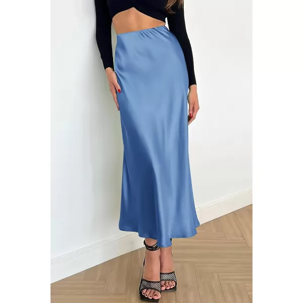 imagePRETTYGARDEN Womens Midi Satin Skirt Dressy Casual High Waisted A Line Flowy Ruffle Elegant Party SkirtsBlue