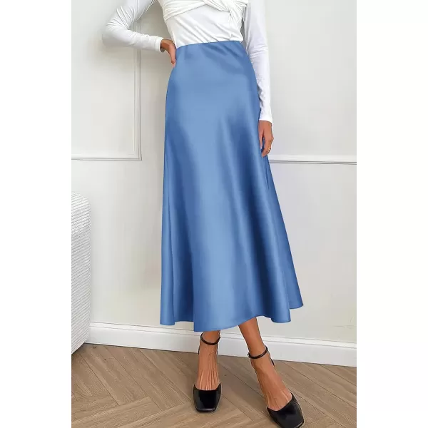 imagePRETTYGARDEN Womens Midi Satin Skirt Dressy Casual High Waisted A Line Flowy Ruffle Elegant Party SkirtsBlue
