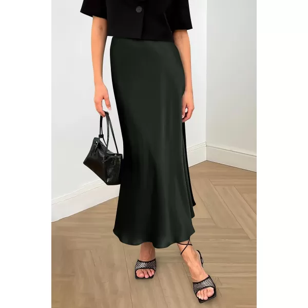 imagePRETTYGARDEN Womens Midi Satin Skirt Dressy Casual High Waisted A Line Flowy Ruffle Elegant Party SkirtsDark Army Green