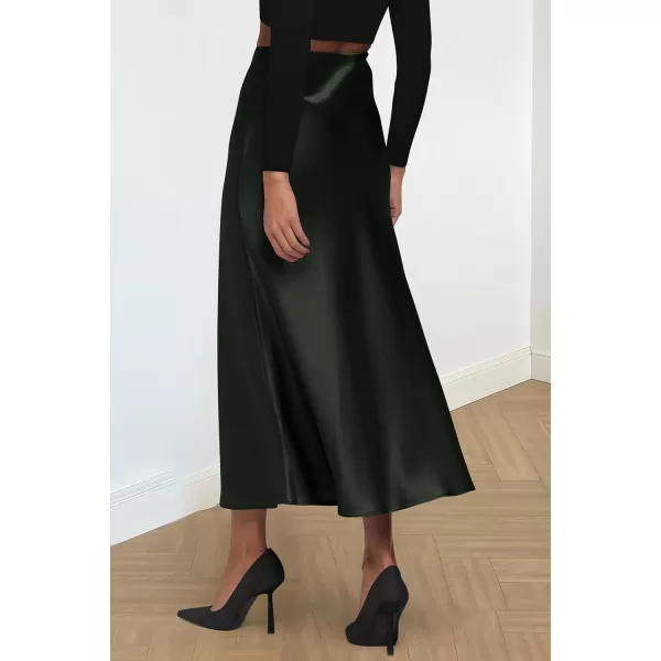 imagePRETTYGARDEN Womens Midi Satin Skirt Dressy Casual High Waisted A Line Flowy Ruffle Elegant Party SkirtsDark Army Green
