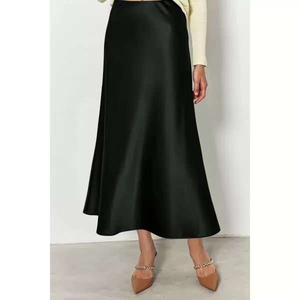 imagePRETTYGARDEN Womens Midi Satin Skirt Dressy Casual High Waisted A Line Flowy Ruffle Elegant Party SkirtsDark Army Green