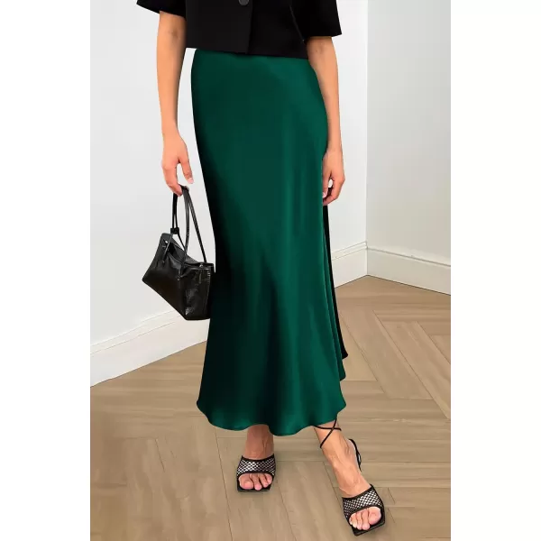imagePRETTYGARDEN Womens Midi Satin Skirt Dressy Casual High Waisted A Line Flowy Ruffle Elegant Party SkirtsDark Green