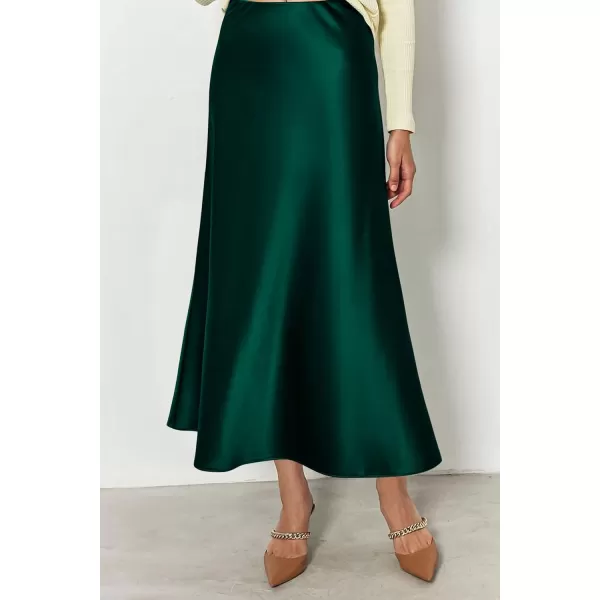 imagePRETTYGARDEN Womens Midi Satin Skirt Dressy Casual High Waisted A Line Flowy Ruffle Elegant Party SkirtsDark Green