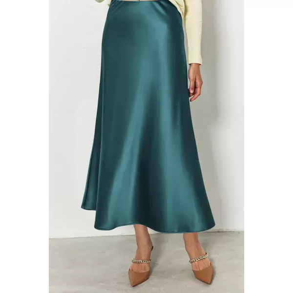 imagePRETTYGARDEN Womens Midi Satin Skirt Dressy Casual High Waisted A Line Flowy Ruffle Elegant Party SkirtsLake Blue