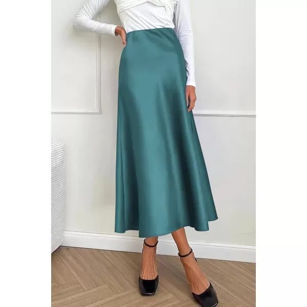 imagePRETTYGARDEN Womens Midi Satin Skirt Dressy Casual High Waisted A Line Flowy Ruffle Elegant Party SkirtsLake Blue