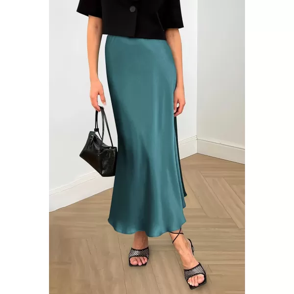 imagePRETTYGARDEN Womens Midi Satin Skirt Dressy Casual High Waisted A Line Flowy Ruffle Elegant Party SkirtsLake Blue