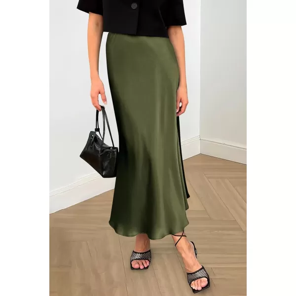 imagePRETTYGARDEN Womens Midi Satin Skirt Dressy Casual High Waisted A Line Flowy Ruffle Elegant Party SkirtsLight Army Green