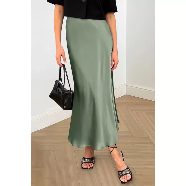 imagePRETTYGARDEN Womens Midi Satin Skirt Dressy Casual High Waisted A Line Flowy Ruffle Elegant Party SkirtsLight Green