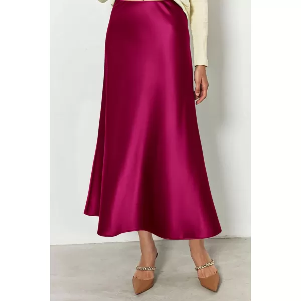 imagePRETTYGARDEN Womens Midi Satin Skirt Dressy Casual High Waisted A Line Flowy Ruffle Elegant Party SkirtsRose Red
