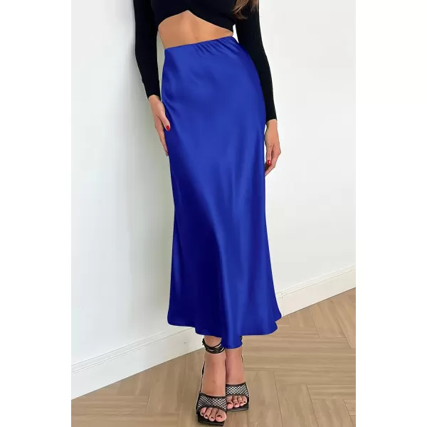 imagePRETTYGARDEN Womens Midi Satin Skirt Dressy Casual High Waisted A Line Flowy Ruffle Elegant Party SkirtsRoyal Blue