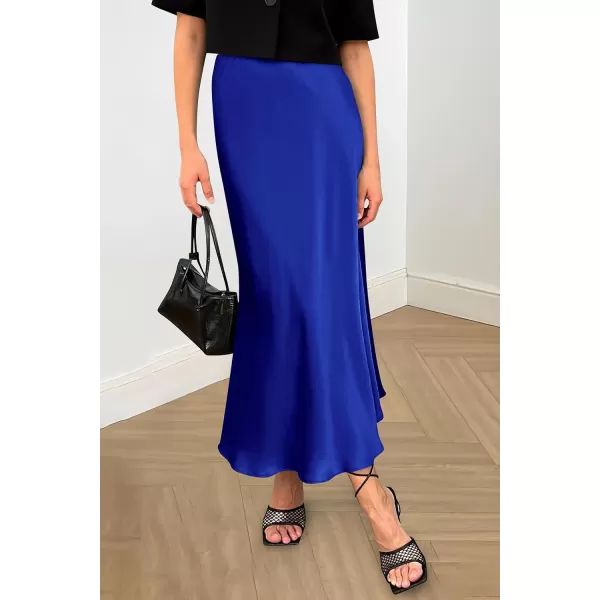 imagePRETTYGARDEN Womens Midi Satin Skirt Dressy Casual High Waisted A Line Flowy Ruffle Elegant Party SkirtsRoyal Blue