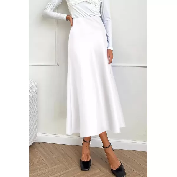 imagePRETTYGARDEN Womens Midi Satin Skirt Dressy Casual High Waisted A Line Flowy Ruffle Elegant Party SkirtsWhite