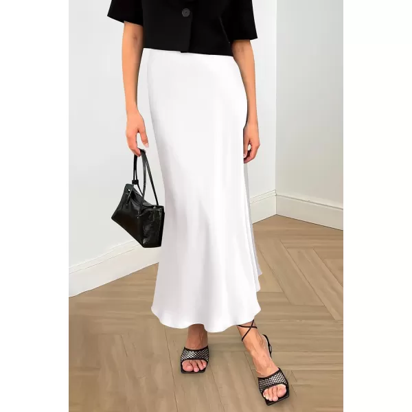 imagePRETTYGARDEN Womens Midi Satin Skirt Dressy Casual High Waisted A Line Flowy Ruffle Elegant Party SkirtsWhite