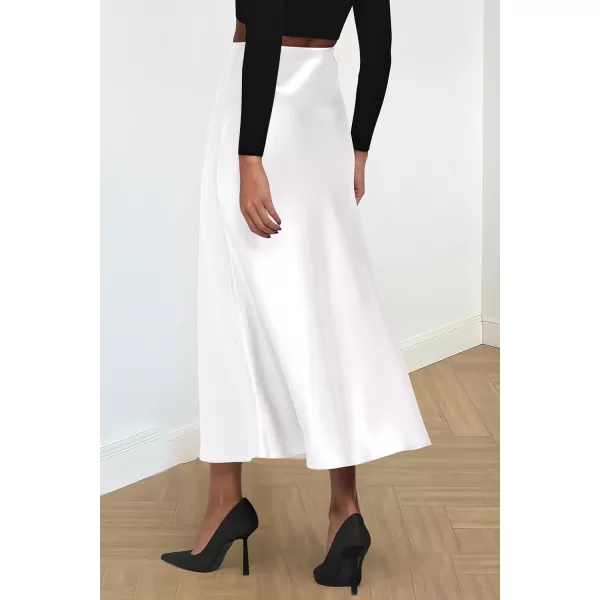 imagePRETTYGARDEN Womens Midi Satin Skirt Dressy Casual High Waisted A Line Flowy Ruffle Elegant Party SkirtsWhite