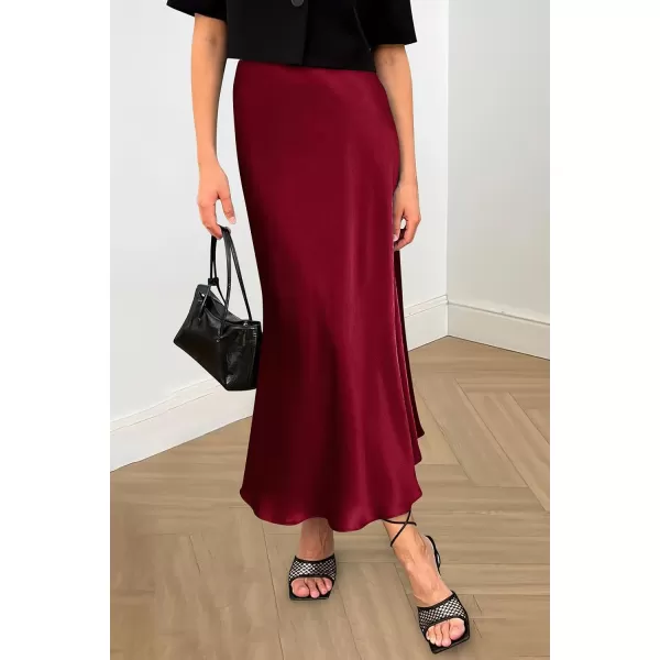 imagePRETTYGARDEN Womens Midi Satin Skirt Dressy Casual High Waisted A Line Flowy Ruffle Elegant Party SkirtsWine Red