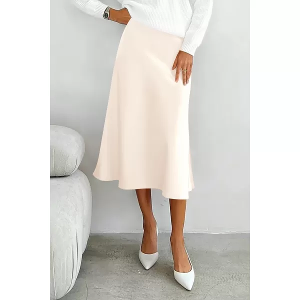 imagePRETTYGARDEN Womens Midi Skirts 2024 Summer Dressy Casual High Waisted Ruffle A Line Silk Satin SkirtsBeige