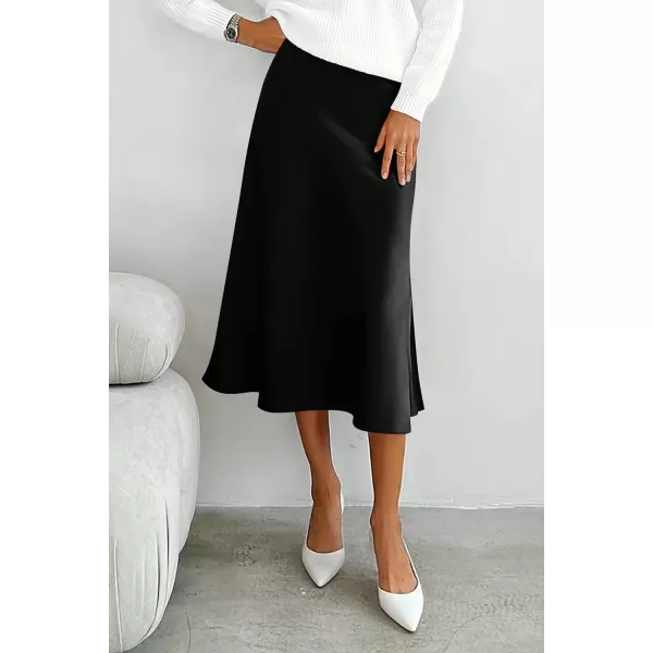 imagePRETTYGARDEN Womens Midi Skirts 2024 Summer Dressy Casual High Waisted Ruffle A Line Silk Satin SkirtsBlack