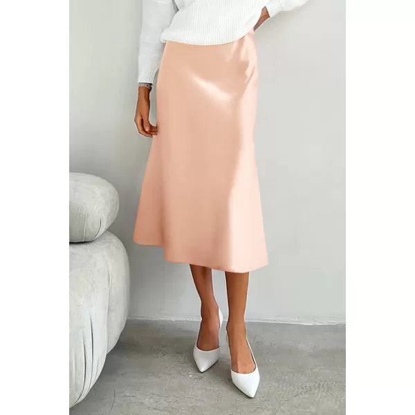 imagePRETTYGARDEN Womens Midi Skirts 2024 Summer Dressy Casual High Waisted Ruffle A Line Silk Satin SkirtsChampagne