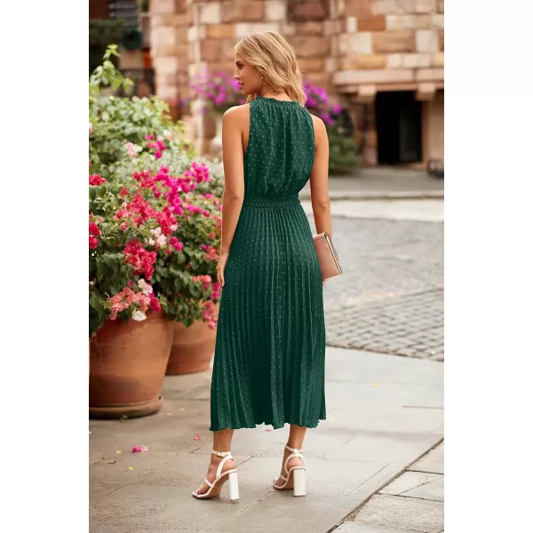 imagePRETTYGARDEN Womens Midi Summer Dresses Casual V Neck Swiss Dot Ruffle Sleeveless A Line Beach Sun DressDark Green