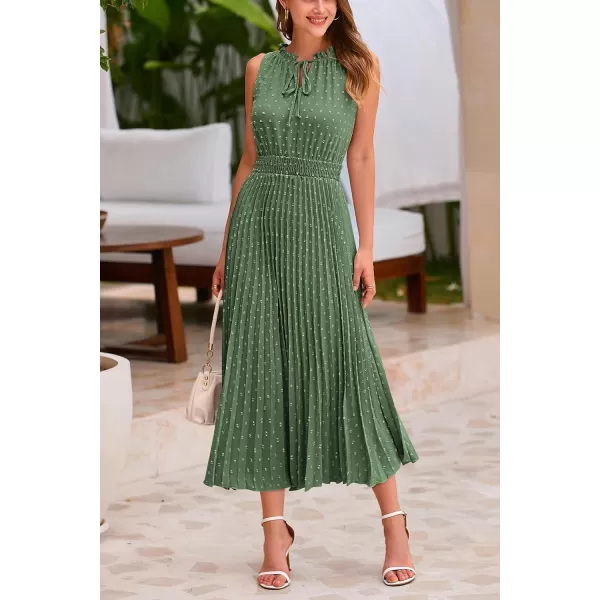 imagePRETTYGARDEN Womens Midi Summer Dresses Casual V Neck Swiss Dot Ruffle Sleeveless A Line Beach Sun DressGreen