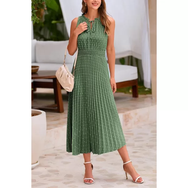 imagePRETTYGARDEN Womens Midi Summer Dresses Casual V Neck Swiss Dot Ruffle Sleeveless A Line Beach Sun DressGreen