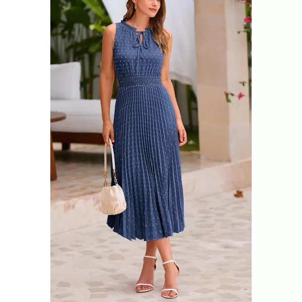 imagePRETTYGARDEN Womens Midi Summer Dresses Casual V Neck Swiss Dot Ruffle Sleeveless A Line Beach Sun DressGrey Blue