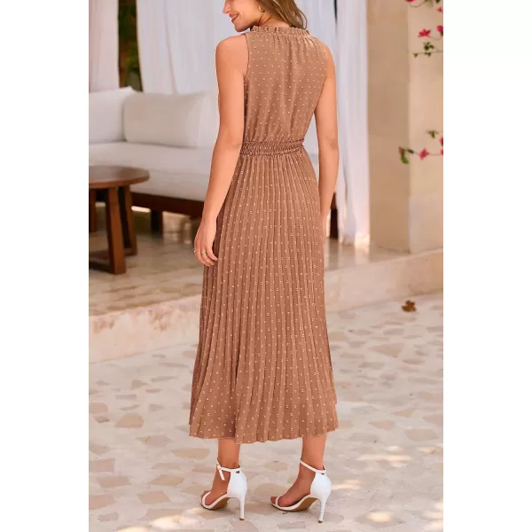 imagePRETTYGARDEN Womens Midi Summer Dresses Casual V Neck Swiss Dot Ruffle Sleeveless A Line Beach Sun DressKhaki
