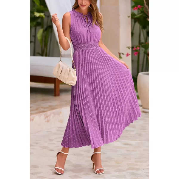 imagePRETTYGARDEN Womens Midi Summer Dresses Casual V Neck Swiss Dot Ruffle Sleeveless A Line Beach Sun DressPurple