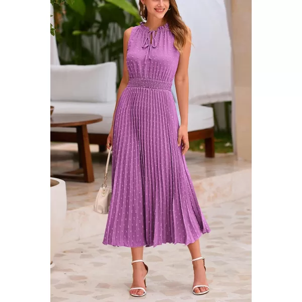 imagePRETTYGARDEN Womens Midi Summer Dresses Casual V Neck Swiss Dot Ruffle Sleeveless A Line Beach Sun DressPurple
