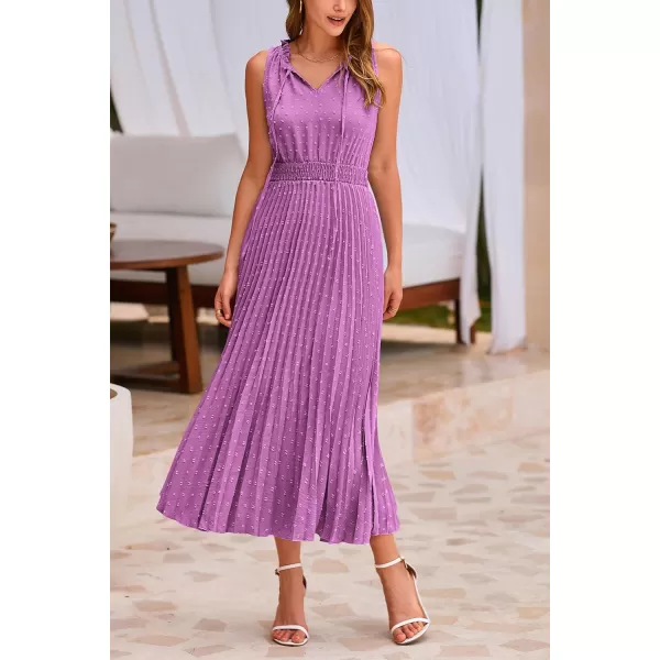 imagePRETTYGARDEN Womens Midi Summer Dresses Casual V Neck Swiss Dot Ruffle Sleeveless A Line Beach Sun DressPurple
