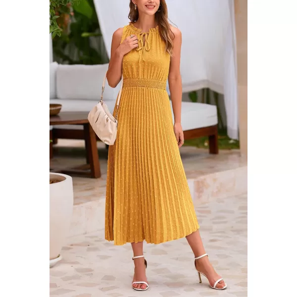 imagePRETTYGARDEN Womens Midi Summer Dresses Casual V Neck Swiss Dot Ruffle Sleeveless A Line Beach Sun DressTurmeric