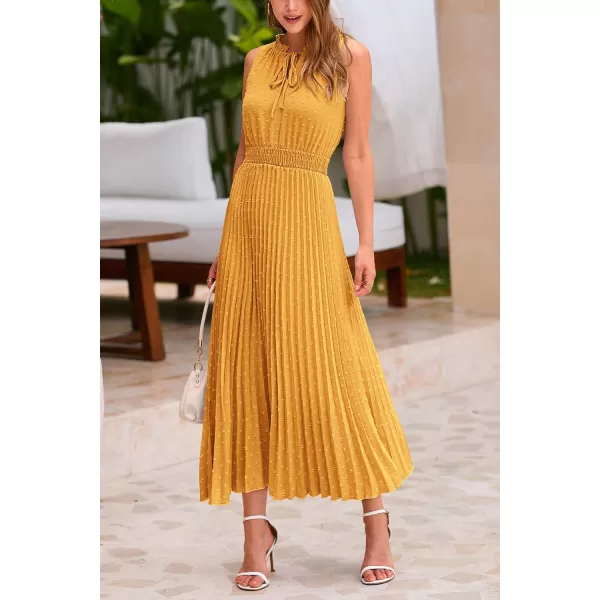 imagePRETTYGARDEN Womens Midi Summer Dresses Casual V Neck Swiss Dot Ruffle Sleeveless A Line Beach Sun DressTurmeric
