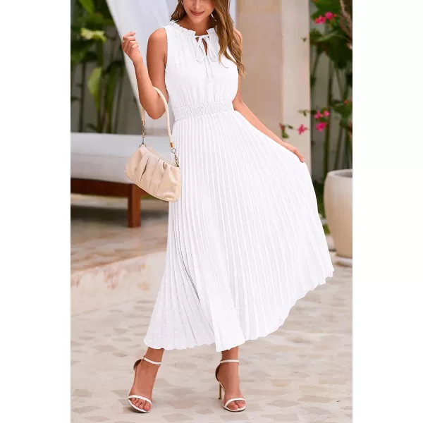 imagePRETTYGARDEN Womens Midi Summer Dresses Casual V Neck Swiss Dot Ruffle Sleeveless A Line Beach Sun DressWhite