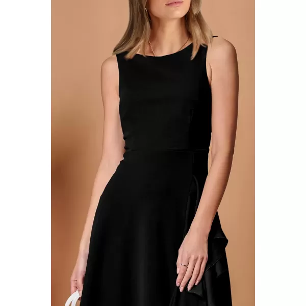 imagePRETTYGARDEN Womens Midi Summer Dresses Sleeveless Flared A Line Asymmetrical Ruffle Flowy Cocktail Party DressBlack