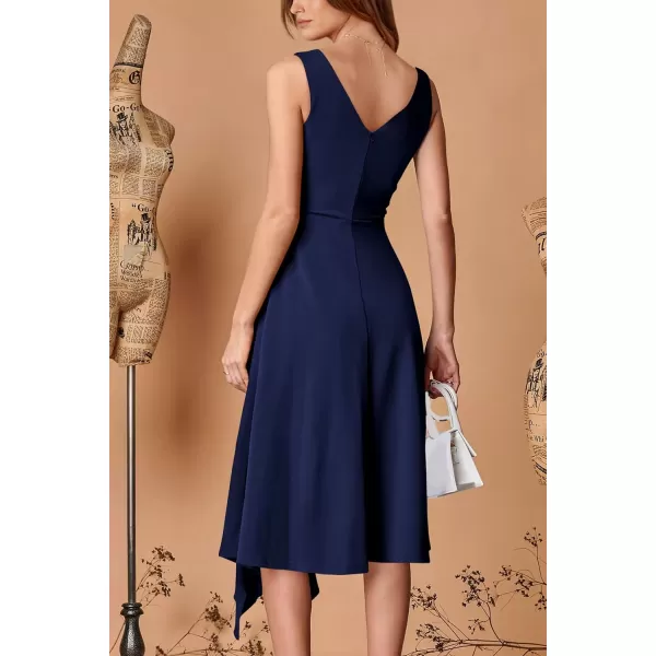 imagePRETTYGARDEN Womens Midi Summer Dresses Sleeveless Flared A Line Asymmetrical Ruffle Flowy Cocktail Party DressDark Blue
