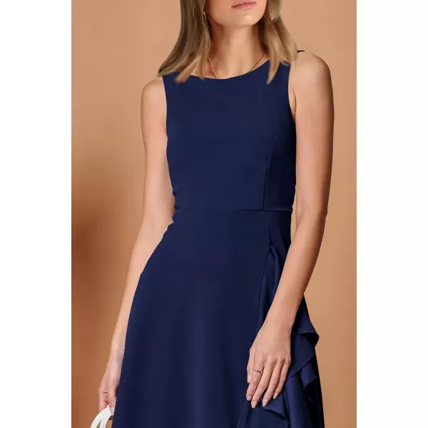 imagePRETTYGARDEN Womens Midi Summer Dresses Sleeveless Flared A Line Asymmetrical Ruffle Flowy Cocktail Party DressDark Blue
